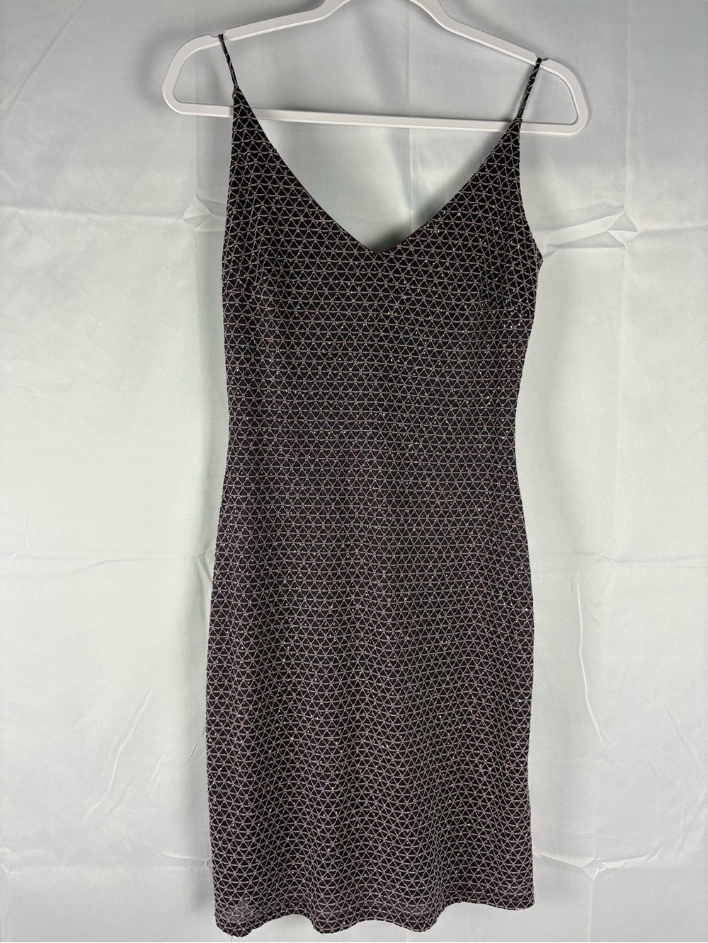 Vintage glam Y2K formal cocktail party midi dress sparkling diamond bling M